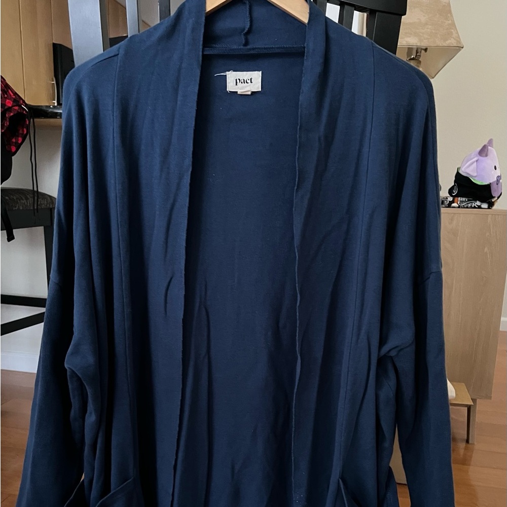 Pact Women’s 100% Organic Cotton Midnight Blue M/L Open Airplane Cardigan